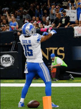 golden tate scores touchdown and prepares to perform the peoples elbow