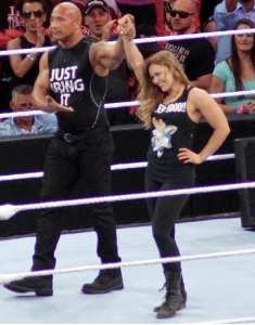 the rock and rhonda rousey at wrestlemania 31.